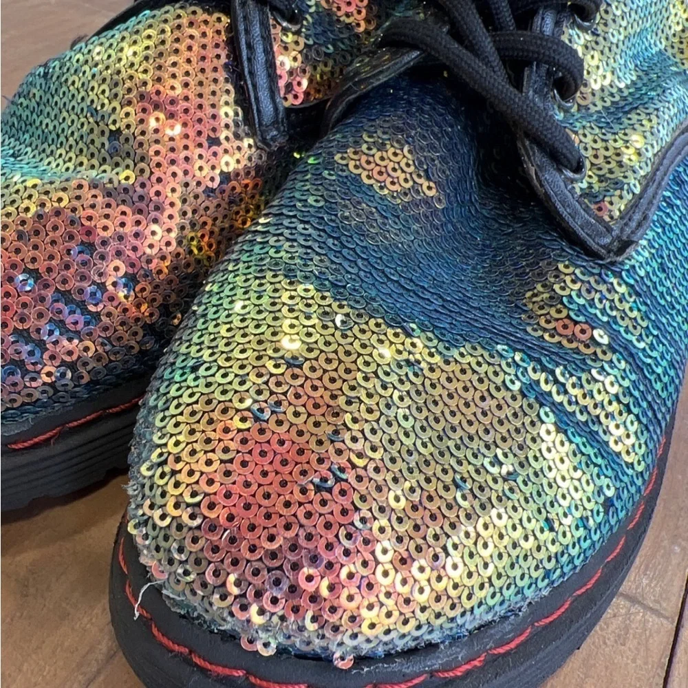 Lola + the boys metallic rainbow sequin combat boots